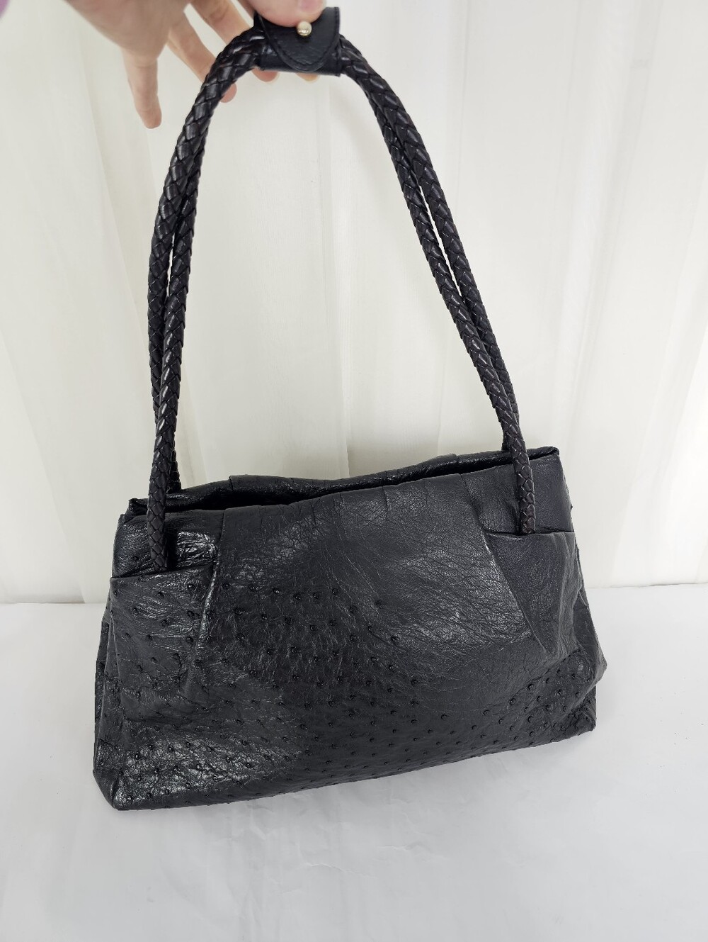 Cape Cobra Black Genuine Ostrich Quill Exotic Leather Tote Handbag Luxury